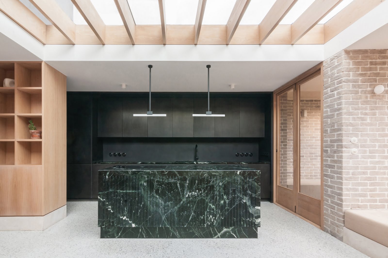 Black and oak kitchen